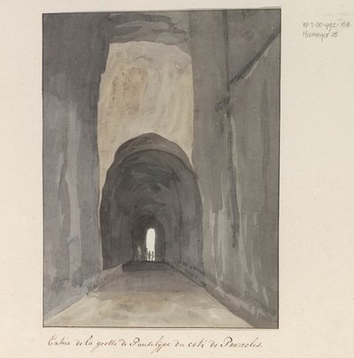 Eingang der Grotte Crypta Neapolitana (oder Grotta di Posillipo) an der Küste von Pozzuoli (Voyage en Italie, en Sicile et à Malte - 1778) von Louis Ducros