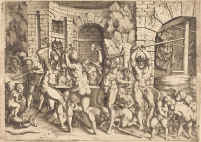 Die Schmiede des Vulkan von Louis Elle I after Francesco Primaticcio