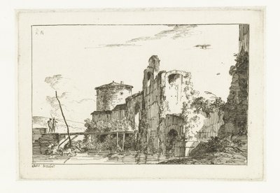 Festung und eine Brücke über den Fluss von Louis Gabriel Moreau