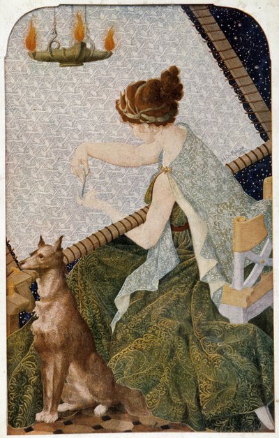 Penelope mit ihrem Wandteppich - Panel bestickt von H. de Rudder von Louis Henri de Rudder