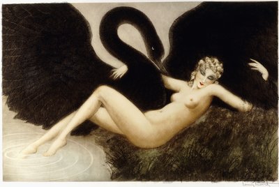 Leda und der Schwan, c.1934 (Radierung und Kaltnadel, farbig gedruckt) von Louis Icart