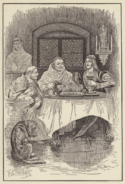 Prior William bereitet ein Festmahl für den König und den Bischof von Louis John Rhead