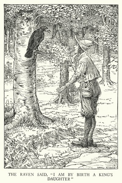 Der Rabe sagte: "Ich bin von Geburt eine Königstochter" (Lithografie) von Louis John Rhead