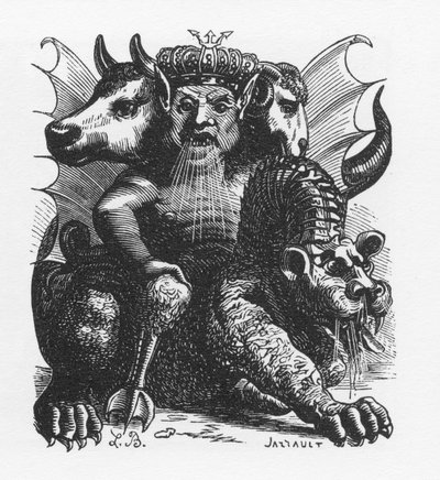Asmodeus Dämon der Bibel - Asmodeus oder Ashmedai König der Dämonen - in „Das infernale Wörterbuch“ von Collin de Plancy - Gravur von L. Breton. Paris. von Louis Le Breton
