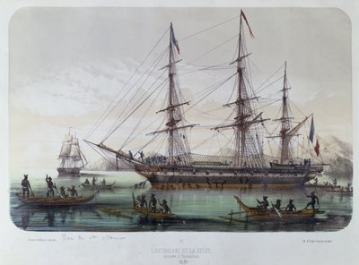 Die Astrolabe und Zélée besuchen die Insel Nuku Hiva in den Marquesas-Inseln von Louis Le Breton