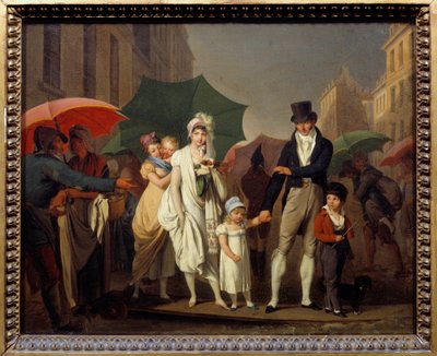 Die Bourgeoisie schützt sich vor dem Regen in der Pariser Premier Empire Mode von Louis Leopold Boilly