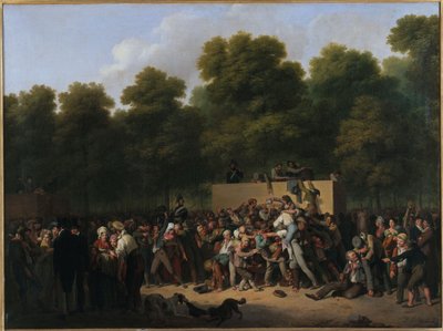 Verteilung von Wein und Lebensmitteln auf den Champs-Élysées anlässlich des Festes des Königs von Louis Leopold Boilly