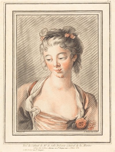 Büste einer jungen Frau, die nach unten schaut von Louis Marin Bonnet after François Boucher