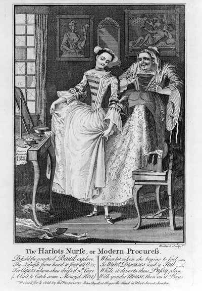 Die Hurenpflegerin oder moderne Kupplerin, veröffentlicht 1750 (bw Gravur) von Louis Philippe Boitard