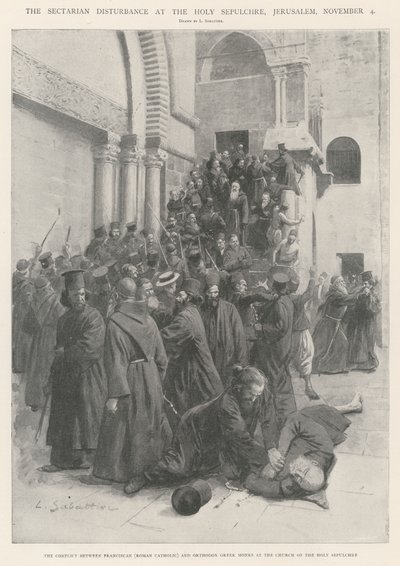 Die sektiererische Unruhe am Heiligen Grab, Jerusalem, 4. November von Louis Remy Sabattier