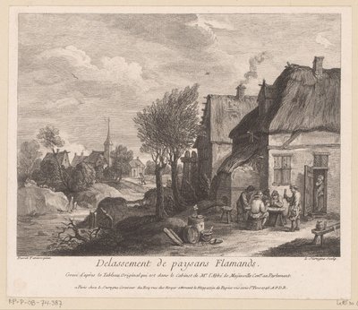 Flämische Dorfszene mit Bauern, die ein Kartenspiel spielen von Louis Surugue
