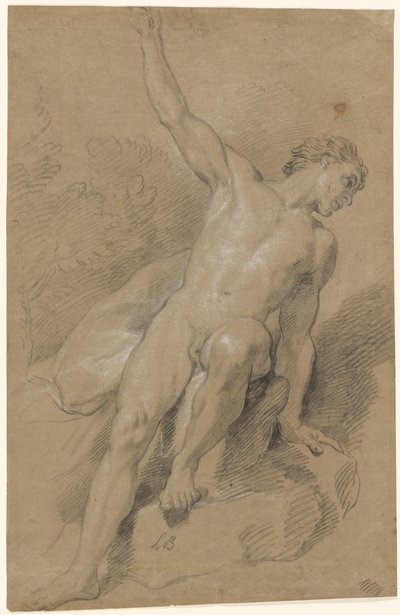 Männlicher Akt, auf Felsen sitzend von Louis de Boullogne the Younger
