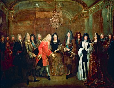 Ludwig XIV. empfängt den Kurfürsten von Sachsen, Friedrich August II., in Fontainebleau am 27. September von Louis de Silvestre