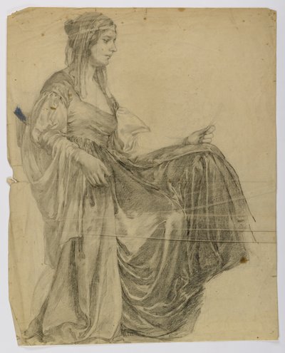 Ohne Titel (Sitzende drapierte weibliche Figur, Profil) von Louise Cox