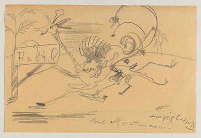 Zeichnung auf bedrucktem Papier von Lovis Corinth