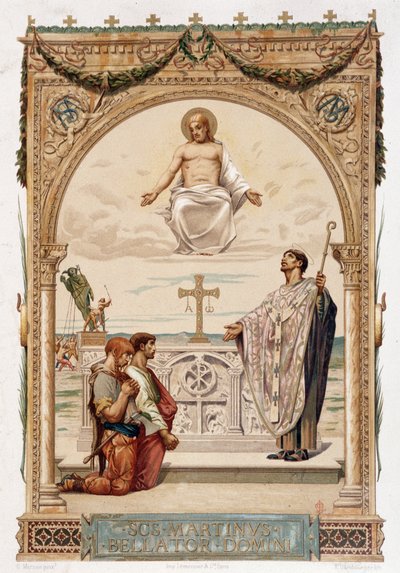 Der heilige Martin, Evangelisierer von Gallien unter dem Auge Christi - Chromolithographie nach einem Gemälde von Merson von Luc Oliver Merson