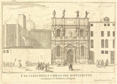 Fassade der Kirche des Ospitaletto (Platte 33) von Luca Carlevariis