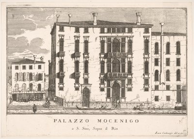 Tafel 91: Ansicht des Mocenigo-Palastes auf dem Campo San Stae, Venedig, 1703, aus Die Gebäude..., 1703 von Luca Carlevarijs