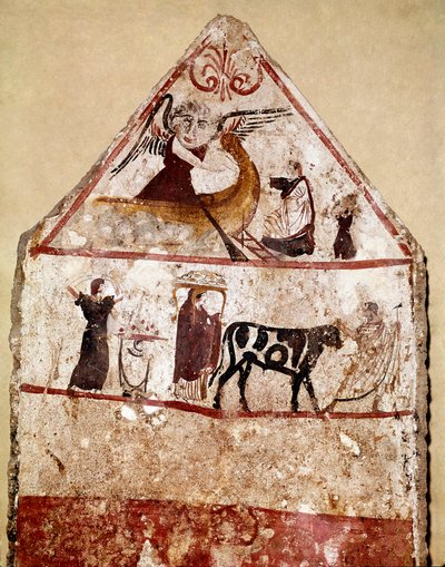 Ein Stier wird zum Altar des Opfers geführt von Lucanian School