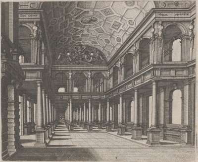 Blick in eine Halle mit toskanischen Säulen von Lucas van Doetechum and Johannes
