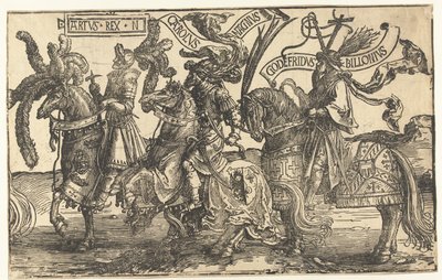 Die Helden König Artus, Karl der Große und Gottfried von Bouillon von Lucas van Leyden