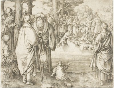 Die Taufe Christi im Jordan von Lucas van Leyden