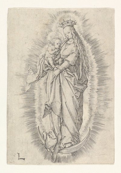 Die gekrönte Jungfrau mit Kind in Herrlichkeit (ca. 1512) von Lucas van Leyden