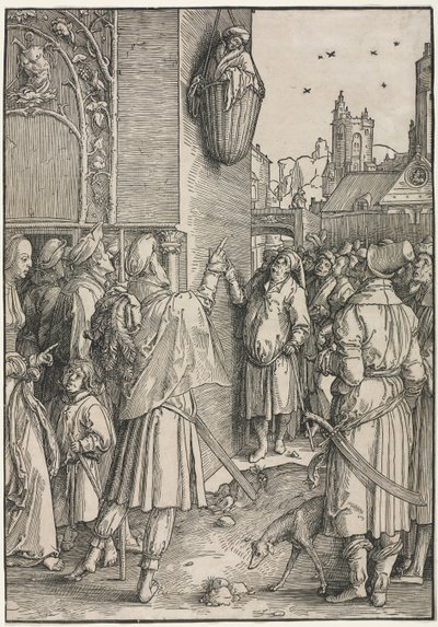 Die Macht der Frauen: Der Dichter Virgil in einem Korb aufgehängt, ca. 1512 von Lucas van Leyden
