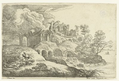 Ruinen bei einem See von Lucas van Uden