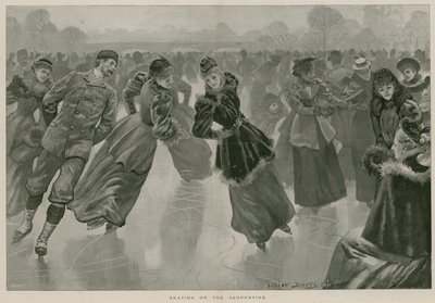 Schlittschuhlaufen auf der Serpentine, Hyde Park, London (Gravur) von Lucien Davis