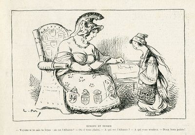Illustration in Le Rire, 01/11/13 - Europa und Serbien - Krieg von 14-18 (Gravur) von Lucien Metivet