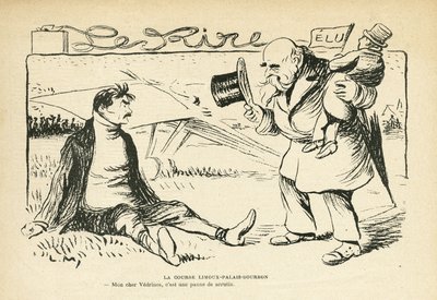 Illustration in Le Rire, 30/03/12 - Das Limoux-Palais-Bourbon-Rennen - Wahlen, Luftfahrt - Vedrines Jules (1881-1919) (Gravur) von Lucien Metivet