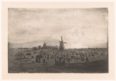 Holländische Winterlandschaft mit Windmühlen und Schlittschuhläufern von Ludovic Napoléon Lepic