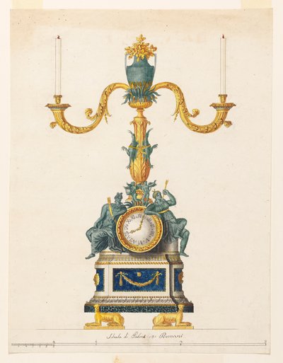 Entwurf für einen Kerzenhalter mit Uhr von Luigi Righetti