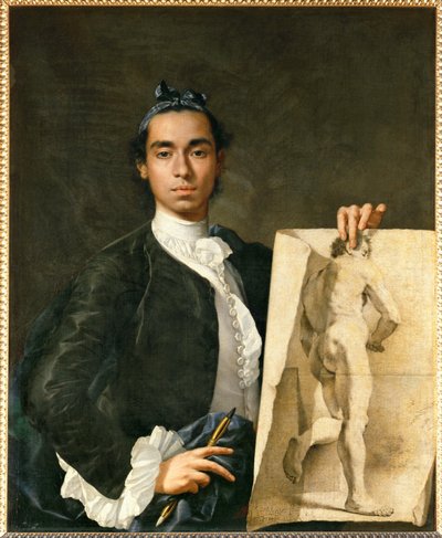 Porträt des Künstlers, der eine Akademie hält von Luis Menendez or Melendez