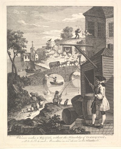 Satire auf falsche Perspektive: Frontispiz zu Kirbys Perspektive, Februar 1754 von Luke Sullivan