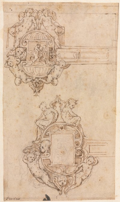 Entwurf für dekorative Scharniere recto, Mitte 1500er von Luzio Romano
