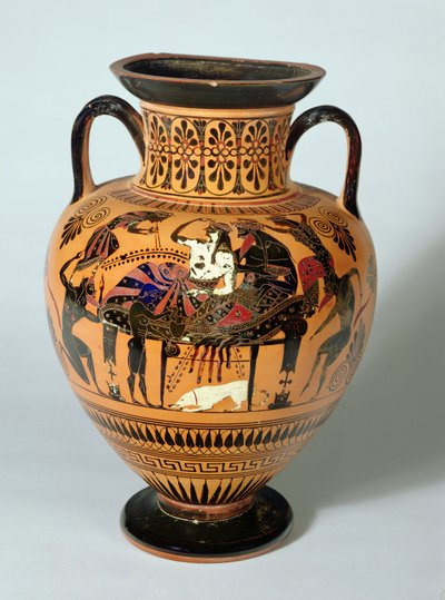 Schwarzfigurige Amphore, die Dionysos und Ariadne beim Bankett zeigt, Griechisch, 530-520 v. Chr. (Ton) von Lysippos