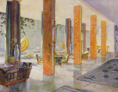1930er Jahre Innenräume: Gartenhalle eines Hotels von M. Stier