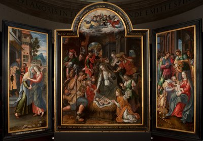 Anbetung der Könige, Triptychon, Mitteltafel, Detail von Maarten de Vos