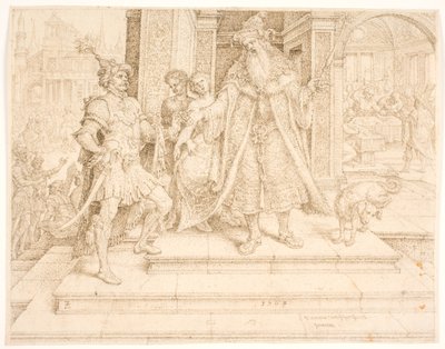 Ahasverus übergibt Haman den Siegelring von Maarten van Heemskerck