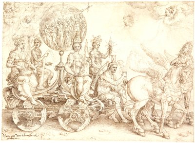 Triumphwagen. Mundus (Die Welt). (Eine Allegorie der vier Elemente) von Maarten van Heemskerck