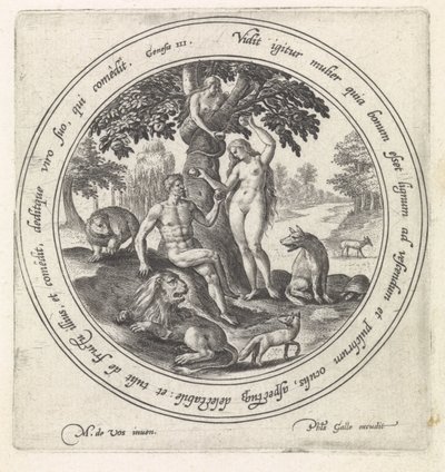 Eva bietet Adam die verbotene Frucht an von Maerten de Vos