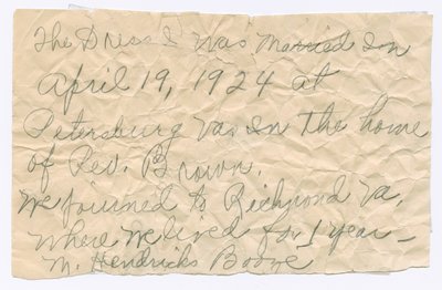 Handschriftliche Notiz von Magdalene Hendricks Boozé, Mitte des 20. Jahrhunderts von Magdalene Hendricks Boozé
