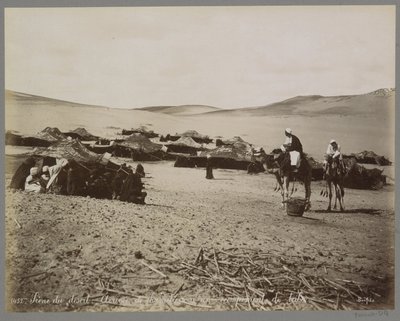 Lager mit Zelten und Kamelen in der Wüste (vermutlich Ägypten) von Maison Bonfils