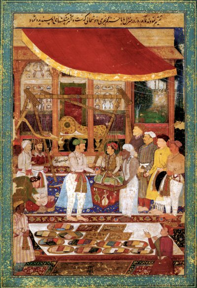 Kaiser Jahangir wiegt Prinz Khurram in Gold, ca. 1610-1615 (Miniatur) von Manohar Manohar