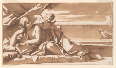 Studie für ein Übermalungsbild, Ariadne betrachtet die Annäherung des Schiffes von Bacchus von Marc Antonio Franceschini