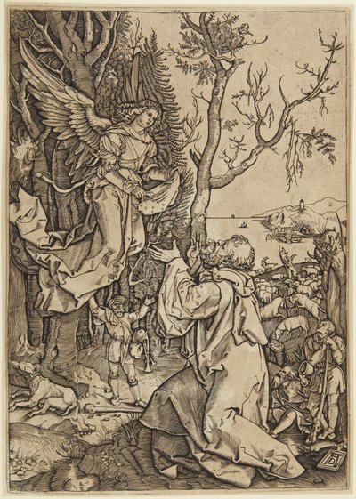 Engel erscheint Joachim, Platte 2 aus dem Leben der Jungfrau von Marcantonio Raimondi