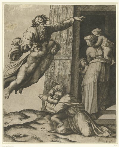Gott erscheint Noah nach der Sintflut von Marcantonio Raimondi