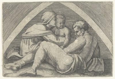 Heilige Familie unter einem Bogen von Marcantonio Raimondi